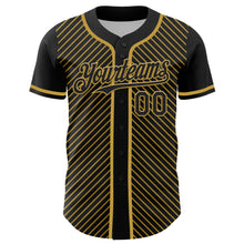Load image into Gallery viewer, Custom Black Old Gold 3D Pattern Design Diagonal Stripes Authentic Baseball Jersey
