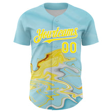 Load image into Gallery viewer, Custom Ice Blue Light Yellow-White 3D Pattern Design Abstract Liquid Fluid Art Authentic Baseball Jersey
