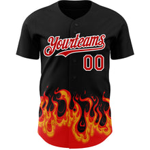 Load image into Gallery viewer, Custom Black Red-White 3D Pattern Design Flame Authentic Baseball Jersey
