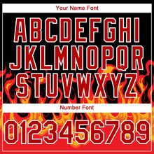 Load image into Gallery viewer, Custom Black Red-White 3D Pattern Design Flame Authentic Baseball Jersey
