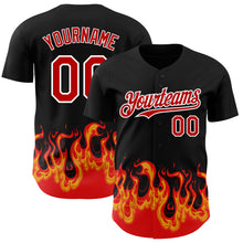 Load image into Gallery viewer, Custom Black Red-White 3D Pattern Design Flame Authentic Baseball Jersey
