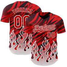 Load image into Gallery viewer, Custom Red Black-White 3D Pattern Design Flame Authentic Baseball Jersey
