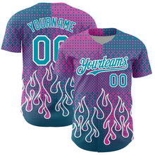 Load image into Gallery viewer, Custom Pink Teal-White 3D Pattern Design Flame Authentic Baseball Jersey

