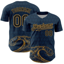 Load image into Gallery viewer, Custom US Navy Blue Black-Old Gold 3D Pattern Design Wave Authentic Baseball Jersey
