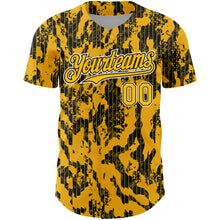 Load image into Gallery viewer, Custom Gold Black-White 3D Pattern Design Abstract Fluid Authentic Baseball Jersey
