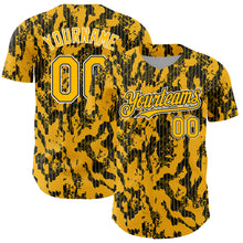 Load image into Gallery viewer, Custom Gold Black-White 3D Pattern Design Abstract Fluid Authentic Baseball Jersey
