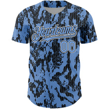 Load image into Gallery viewer, Custom Light Blue Black-White 3D Pattern Design Abstract Fluid Authentic Baseball Jersey
