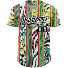 Load image into Gallery viewer, Custom Kelly Green Black-White 3D Pattern Design Animal Fur Print With Leaves Authentic Baseball Jersey
