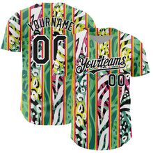 Load image into Gallery viewer, Custom Kelly Green Black-White 3D Pattern Design Animal Fur Print With Leaves Authentic Baseball Jersey
