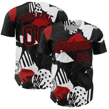 Load image into Gallery viewer, Custom Black Red-White 3D Pattern Design Flower Authentic Baseball Jersey
