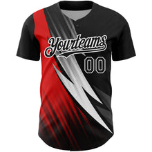 Load image into Gallery viewer, Custom Black Red-White 3D Pattern Design Geometric Shape Authentic Baseball Jersey
