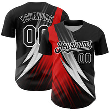 Load image into Gallery viewer, Custom Black Red-White 3D Pattern Design Geometric Shape Authentic Baseball Jersey
