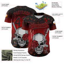 Load image into Gallery viewer, Custom Black Red 3D Pattern Design Gothic Style Skull With Rose And Gun Authentic Baseball Jersey

