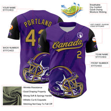 Load image into Gallery viewer, Custom Purple Old Gold-Black 3D Pattern Design Football Helmet And Animal Claw Authentic Baseball Jersey
