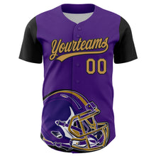 Load image into Gallery viewer, Custom Purple Old Gold-Black 3D Pattern Design Football Helmet Authentic Baseball Jersey

