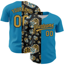 Load image into Gallery viewer, Custom Panther Blue Old Gold-Black 3D Pattern Design Football Jaguar Helmet Authentic Baseball Jersey
