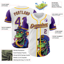 Load image into Gallery viewer, Custom White Purple-Yellow 3D Pattern Design Rave Monster Authentic Baseball Jersey
