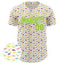 Load image into Gallery viewer, Custom White Neon Green 3D Pattern Design Animal Dinosaur Authentic Baseball Jersey
