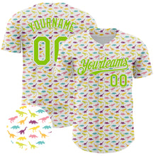Load image into Gallery viewer, Custom White Neon Green 3D Pattern Design Animal Dinosaur Authentic Baseball Jersey
