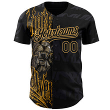 Load image into Gallery viewer, Custom Black Old Gold 3D Pattern Design Animal Lion Authentic Baseball Jersey
