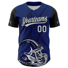 Load image into Gallery viewer, Custom US Navy Blue Silver-Black 3D Pattern Design Football Helmet And Animal Claw Authentic Baseball Jersey
