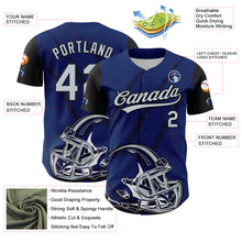 Load image into Gallery viewer, Custom US Navy Blue Silver-Black 3D Pattern Design Football Helmet And Animal Claw Authentic Baseball Jersey
