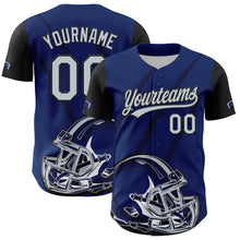 Load image into Gallery viewer, Custom US Navy Blue Silver-Black 3D Pattern Design Football Helmet And Animal Claw Authentic Baseball Jersey
