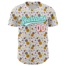 Load image into Gallery viewer, Custom White Neon Pink-Aqua 3D Pattern Design Champion Medal Authentic Baseball Jersey
