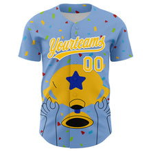 Load image into Gallery viewer, Custom Light Blue Yellow-White 3D Pattern Design Champion Trophy Authentic Baseball Jersey

