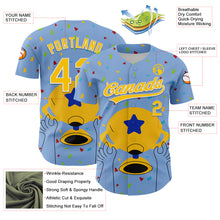 Load image into Gallery viewer, Custom Light Blue Yellow-White 3D Pattern Design Champion Trophy Authentic Baseball Jersey
