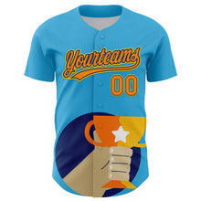 Load image into Gallery viewer, Custom Sky Blue Bay Orange US Navy Blue-Yellow 3D Pattern Design Champion Trophy Authentic Baseball Jersey
