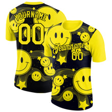 Load image into Gallery viewer, Custom Black Light Yellow 3D Pattern Design Smile Emoji Performance T-Shirt
