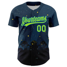 Load image into Gallery viewer, Custom Navy Neon Green-Blue 3D Halloween Authentic Baseball Jersey
