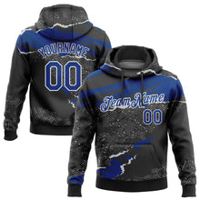Load image into Gallery viewer, Custom Stitched Black Royal-White 3D Pattern Design Torn Paper Style Sports Pullover Sweatshirt Hoodie
