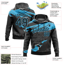 Load image into Gallery viewer, Custom Stitched Black Sky Blue 3D Pattern Design Torn Paper Style Sports Pullover Sweatshirt Hoodie
