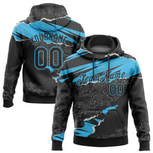 Load image into Gallery viewer, Custom Stitched Black Sky Blue 3D Pattern Design Torn Paper Style Sports Pullover Sweatshirt Hoodie
