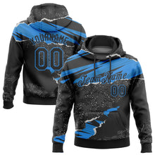 Load image into Gallery viewer, Custom Stitched Black Powder Blue 3D Pattern Design Torn Paper Style Sports Pullover Sweatshirt Hoodie
