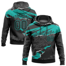 Load image into Gallery viewer, Custom Stitched Black Aqua 3D Pattern Design Torn Paper Style Sports Pullover Sweatshirt Hoodie
