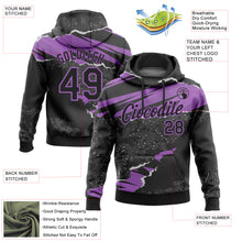 Load image into Gallery viewer, Custom Stitched Black Medium Purple 3D Pattern Design Torn Paper Style Sports Pullover Sweatshirt Hoodie
