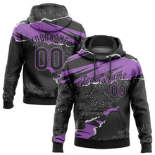 Load image into Gallery viewer, Custom Stitched Black Medium Purple 3D Pattern Design Torn Paper Style Sports Pullover Sweatshirt Hoodie
