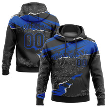 Load image into Gallery viewer, Custom Stitched Black Thunder Blue 3D Pattern Design Torn Paper Style Sports Pullover Sweatshirt Hoodie
