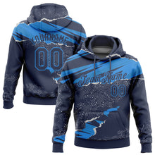 Load image into Gallery viewer, Custom Stitched Navy Powder Blue 3D Pattern Design Torn Paper Style Sports Pullover Sweatshirt Hoodie
