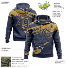 Load image into Gallery viewer, Custom Stitched Navy Old Gold 3D Pattern Design Torn Paper Style Sports Pullover Sweatshirt Hoodie
