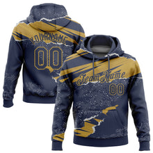Load image into Gallery viewer, Custom Stitched Navy Old Gold 3D Pattern Design Torn Paper Style Sports Pullover Sweatshirt Hoodie
