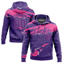 Load image into Gallery viewer, Custom Stitched Purple Pink 3D Pattern Design Torn Paper Style Sports Pullover Sweatshirt Hoodie
