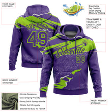 Load image into Gallery viewer, Custom Stitched Purple Neon Green 3D Pattern Design Torn Paper Style Sports Pullover Sweatshirt Hoodie
