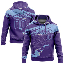 Load image into Gallery viewer, Custom Stitched Purple Light Blue 3D Pattern Design Torn Paper Style Sports Pullover Sweatshirt Hoodie
