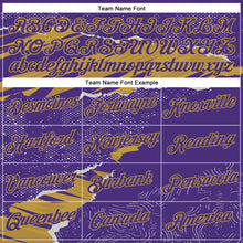 Load image into Gallery viewer, Custom Stitched Purple Old Gold 3D Pattern Design Torn Paper Style Sports Pullover Sweatshirt Hoodie
