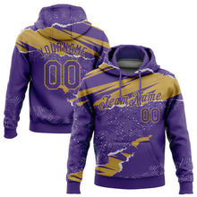 Load image into Gallery viewer, Custom Stitched Purple Old Gold 3D Pattern Design Torn Paper Style Sports Pullover Sweatshirt Hoodie
