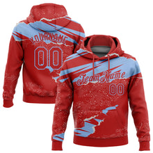 Load image into Gallery viewer, Custom Stitched Red Light Blue 3D Pattern Design Torn Paper Style Sports Pullover Sweatshirt Hoodie
